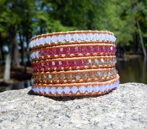 handmade leather wrap swarovki crystal bracelet